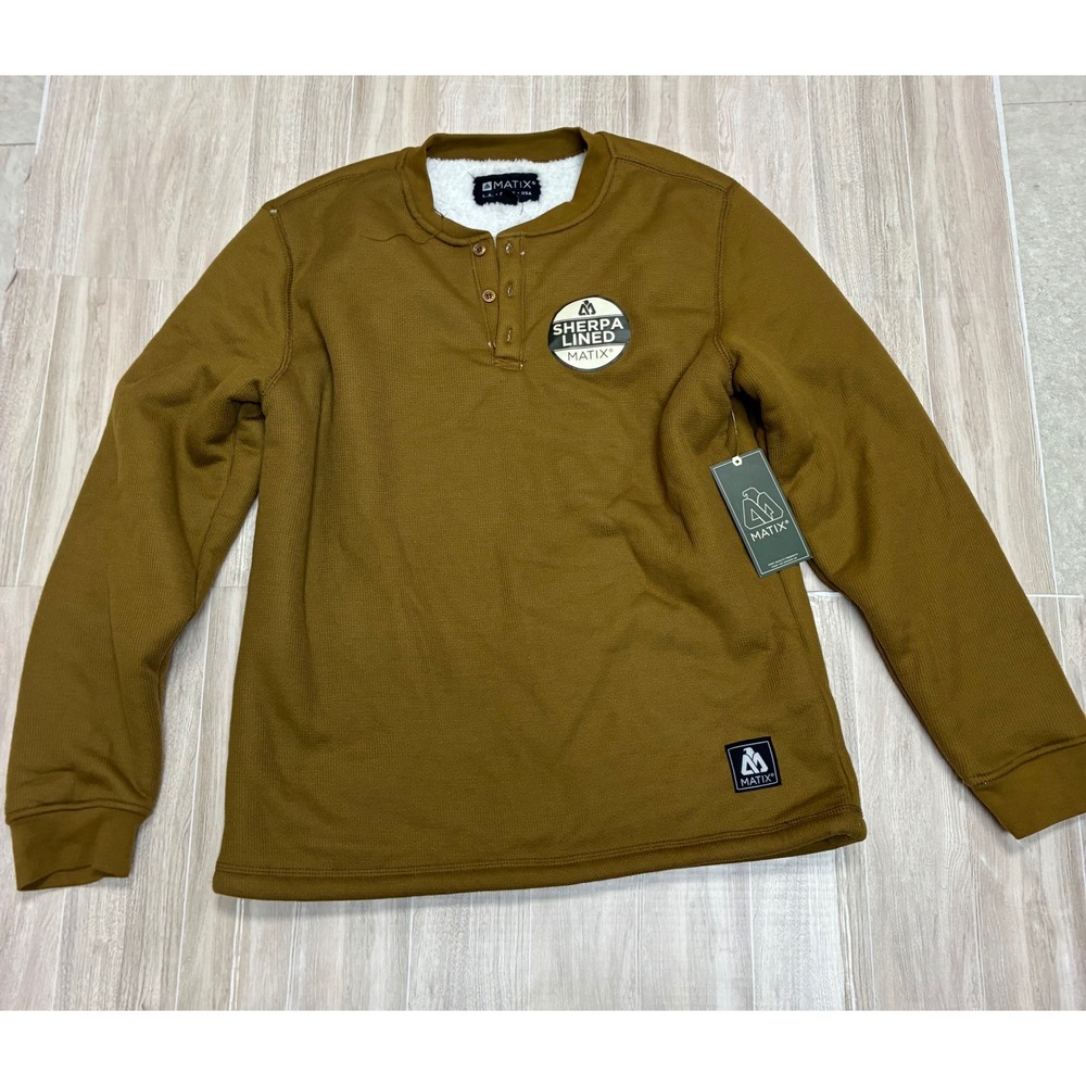 Matix Mens Sherpa Lined Thermal Henley Timberland Brown  Size Medium